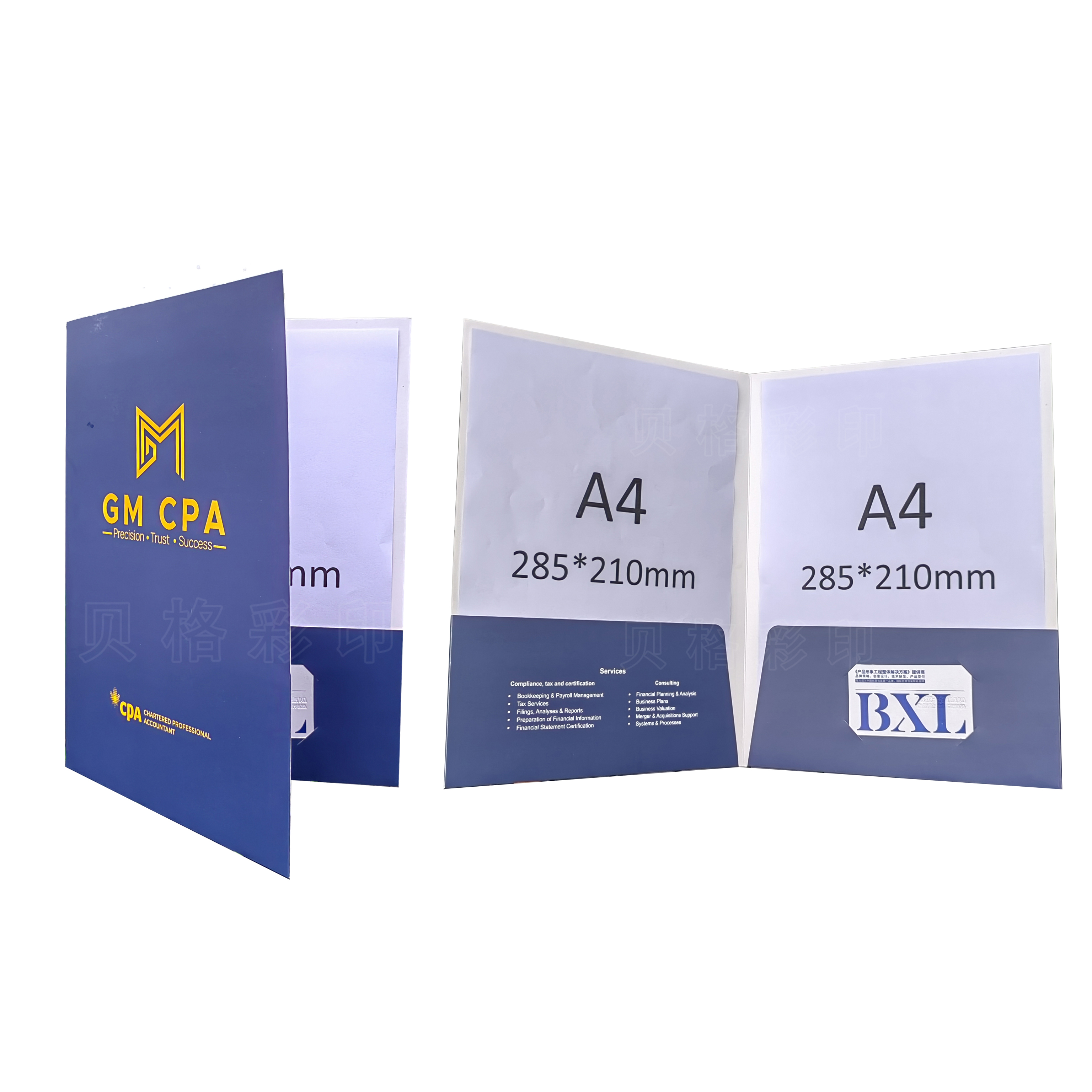Custom One Pocket A4 File Folder with Gold Foil Presentation Manufacture Business Card Slot White Cardboard Paper Material