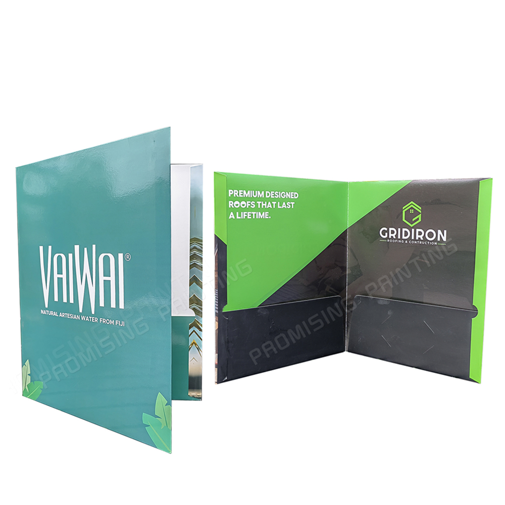 Custom A4 A5 Eco-friendly Waterproof Folding Paper Presentation Folder with Business Card Slot and Pocket Design
