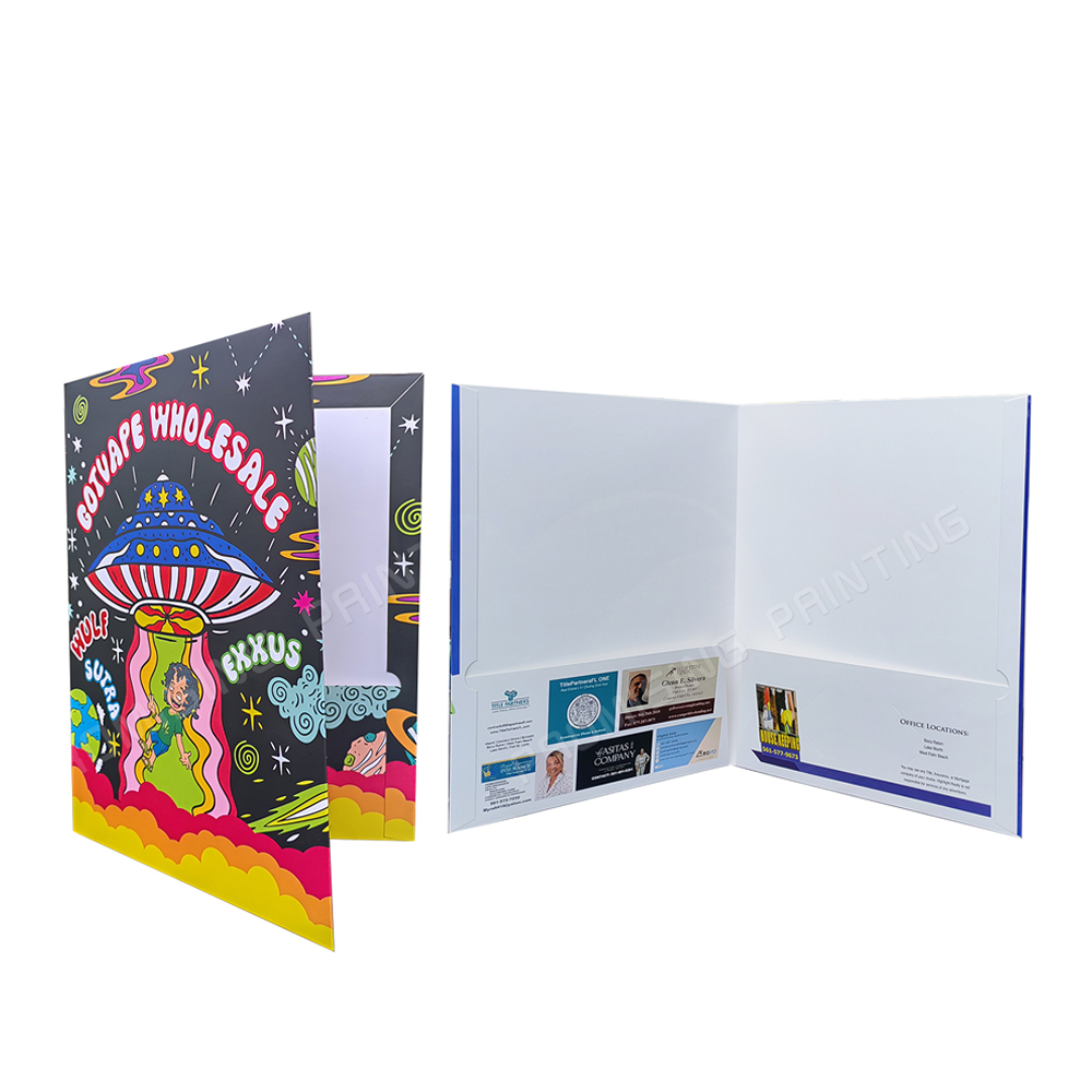 A4 Eco-friendly Recycled Waterproof Oilproof Paper Presentation Folder with Custom Logo and Business Card Slot