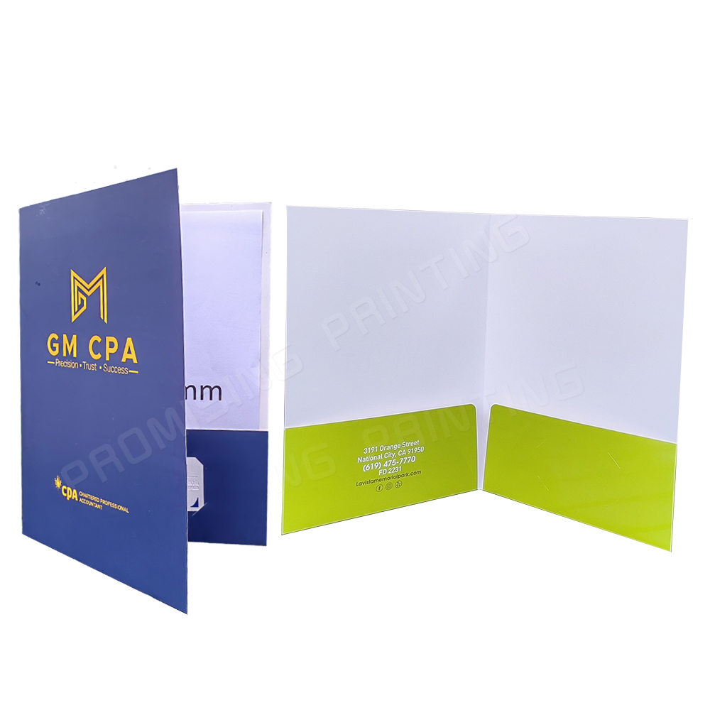 Custom Printing Eco-friendly Waterproof White Cardboard Laminated A4 Presentation Folder Matte Film Pockets Business Card Slot
