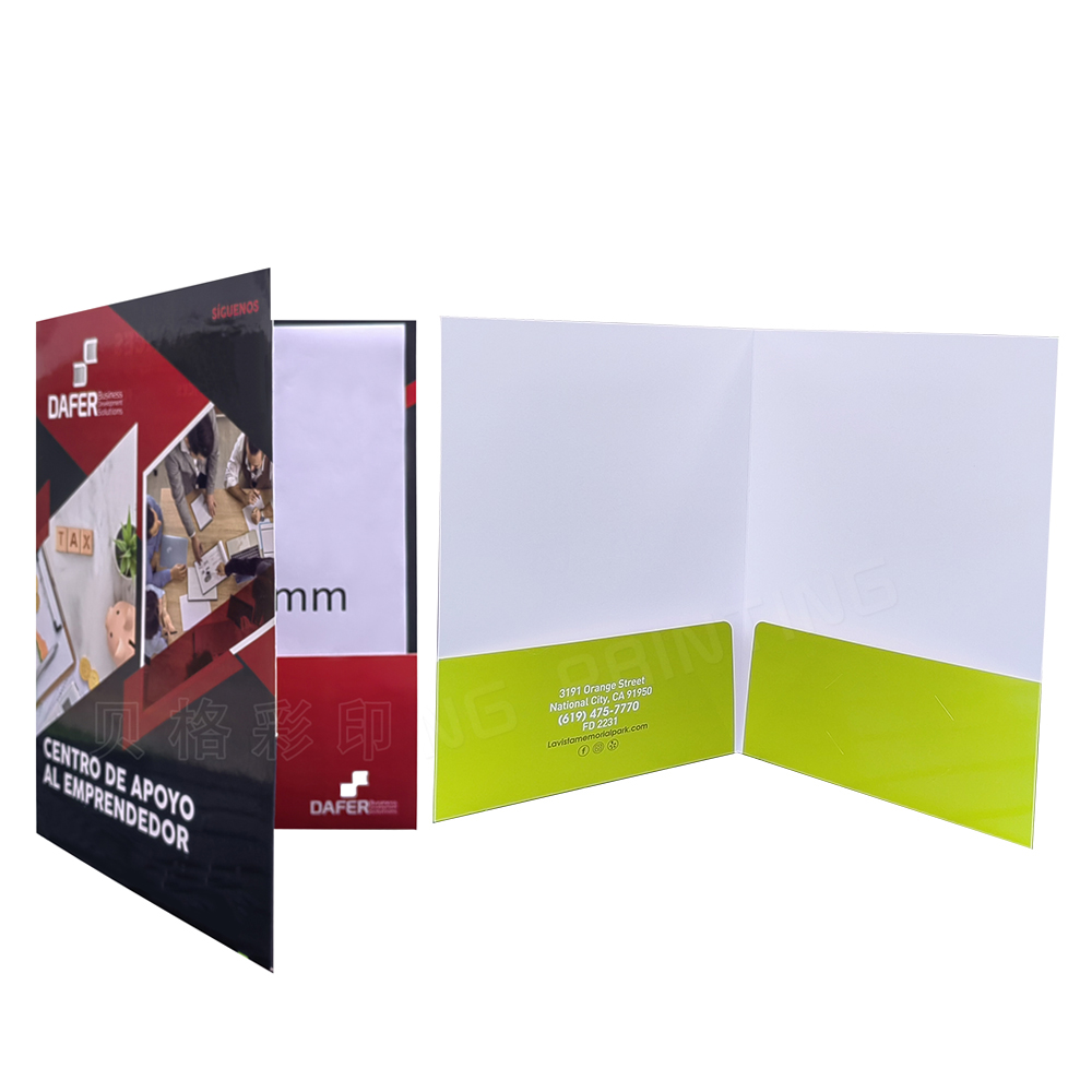Eco Friendly Recycled Paper Scratch Proof Custom Printed Company Office Business Presentation Folders Pockets Business Card Slot