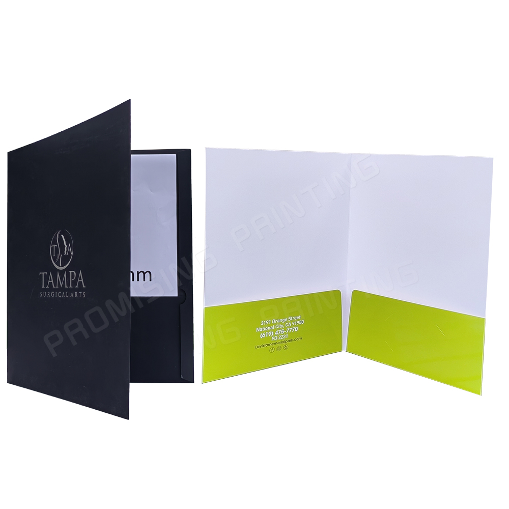 Eco Friendly Black Cardboard Paper Recycled Waterproof Hot Stamping Folder Custom Printed Company Office Business Presentation