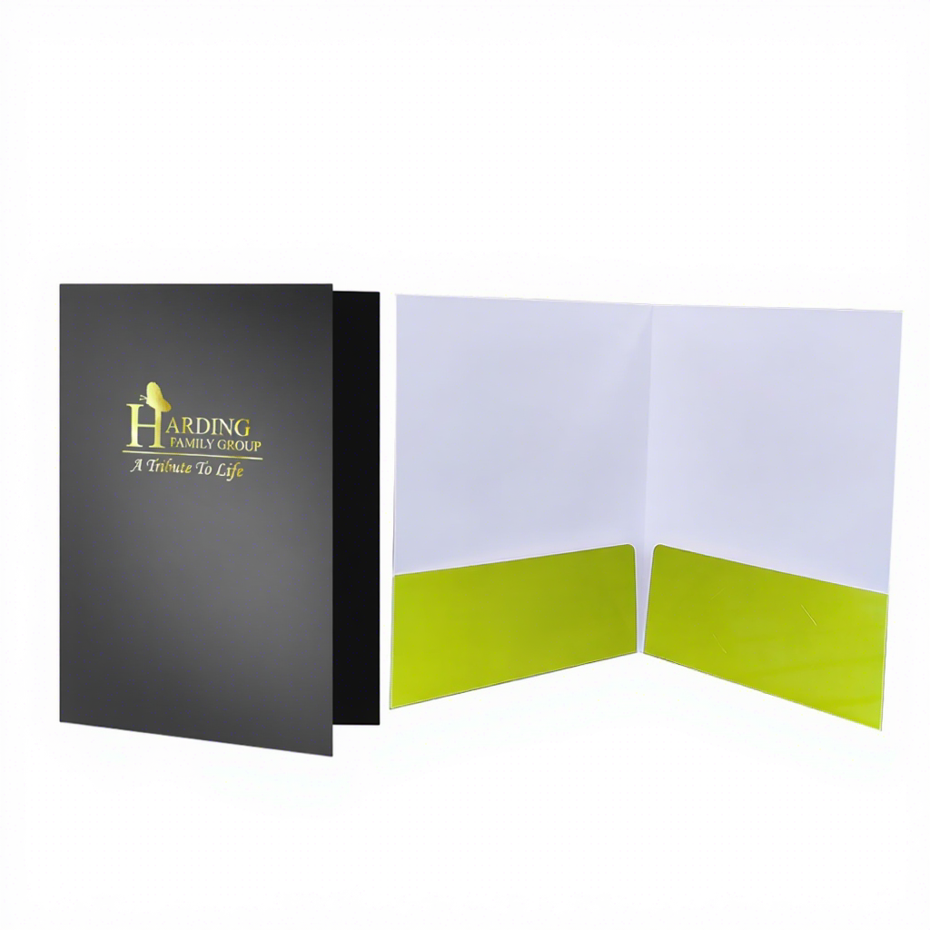 Custom Printing Eco-friendly Recycled Waterproof Black Cardboard Gold Stamp Matte Film A4 Presentation Folder Pockets Business