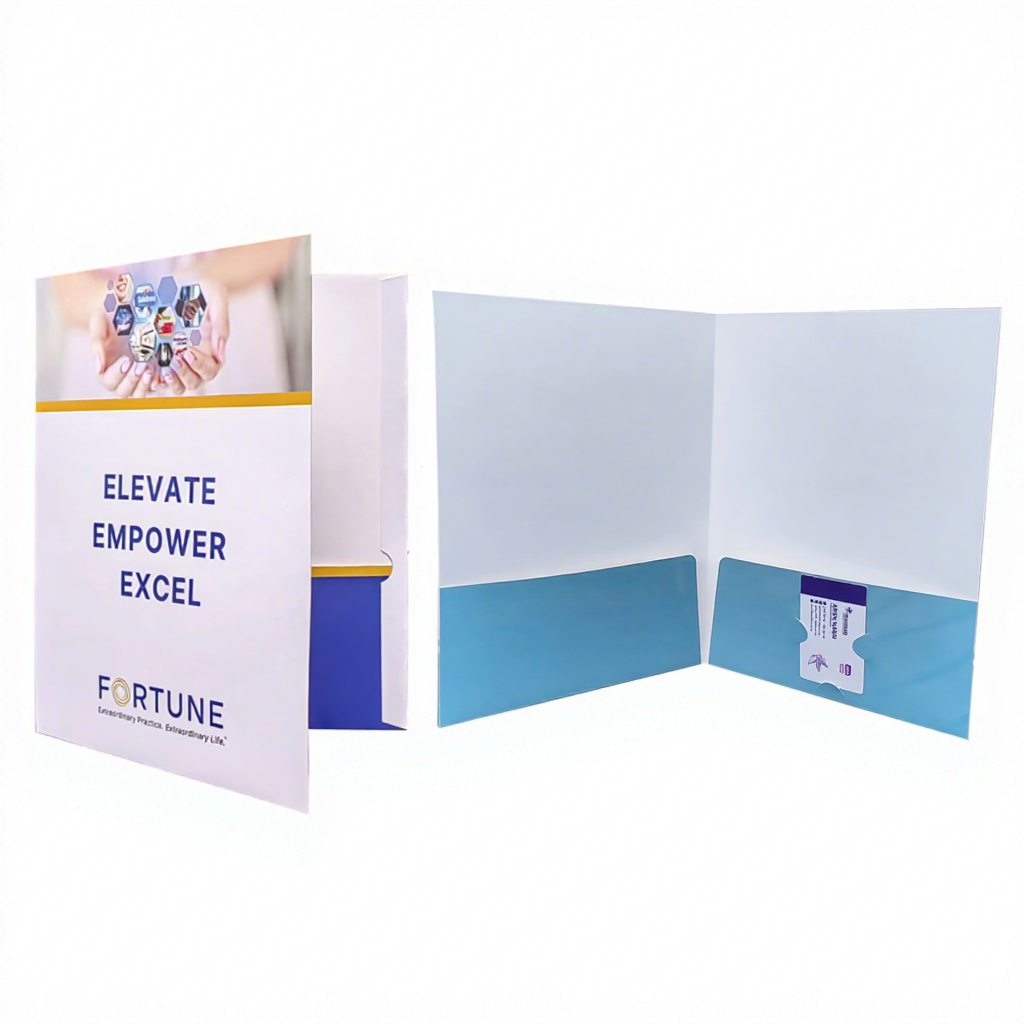 Eco-friendly Waterproof Company File Presentation Paper Folder with Business Card Slot and Slit Design for Business Documents