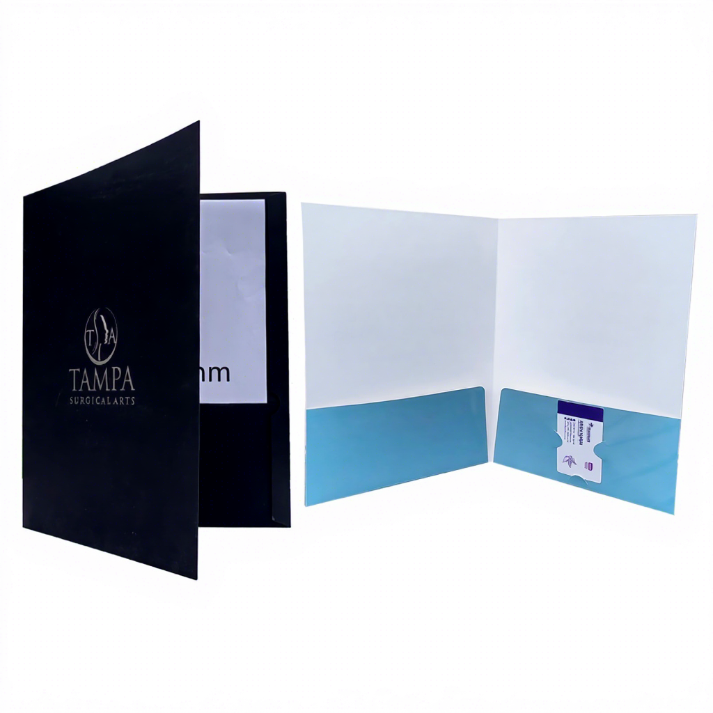 Custom Eco-friendly Waterproof Presentation File Pocket Folders Promotional Stationery Made Paper Business Card Slot Supplied