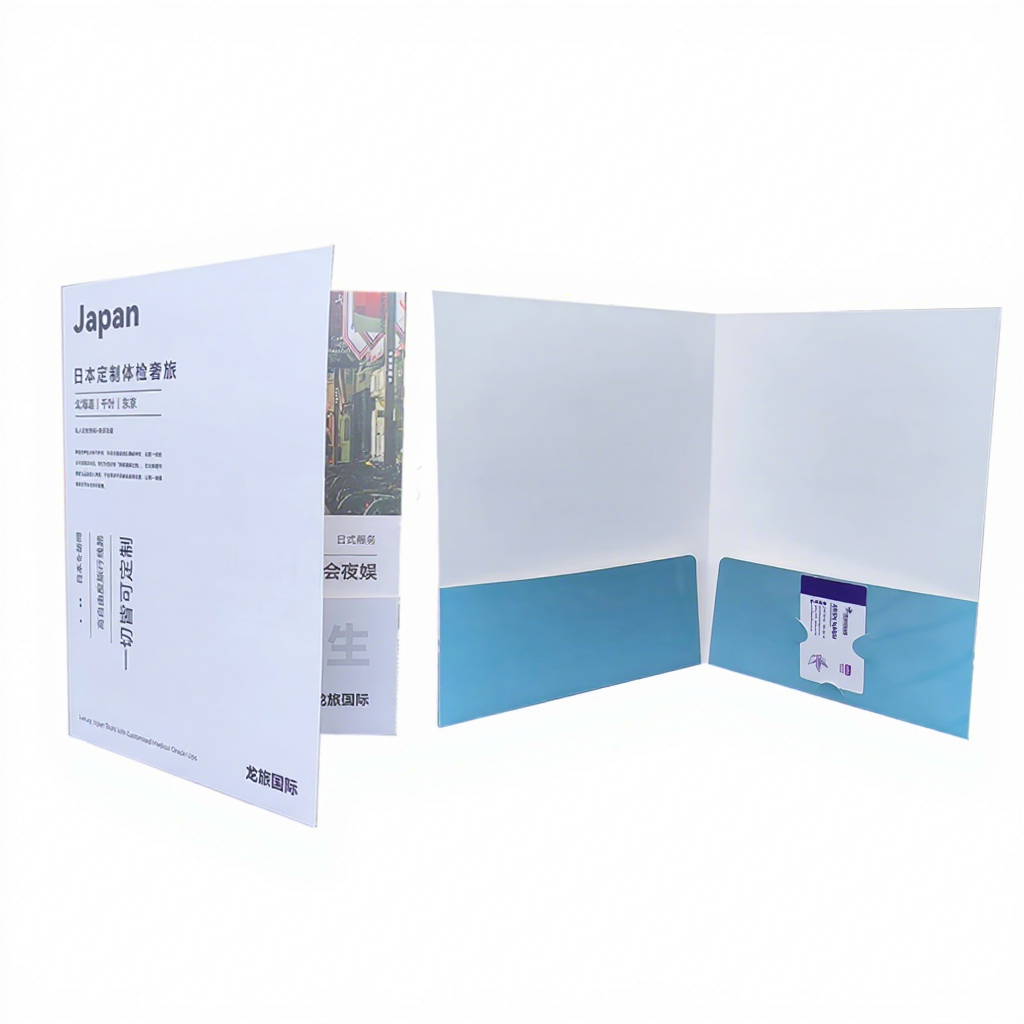 Eco Friendly Recycled Waterproof Paper Embossing Folder Business Card Slot Custom Printed Company Office Business Folders