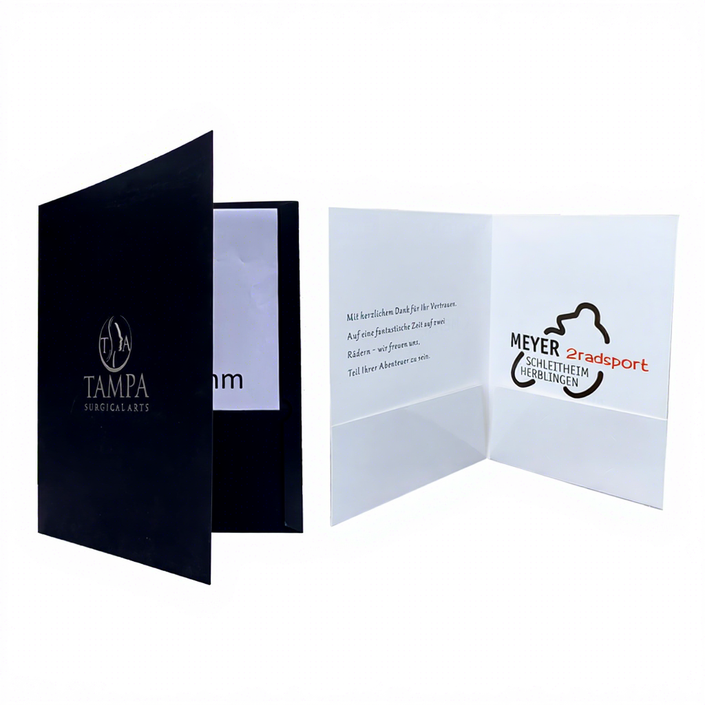 Wholesale 9x12inch 300gsm Black Cardboard Eco-friendly Recycled Business Presentation Folders Custom Logo Pockets Silver