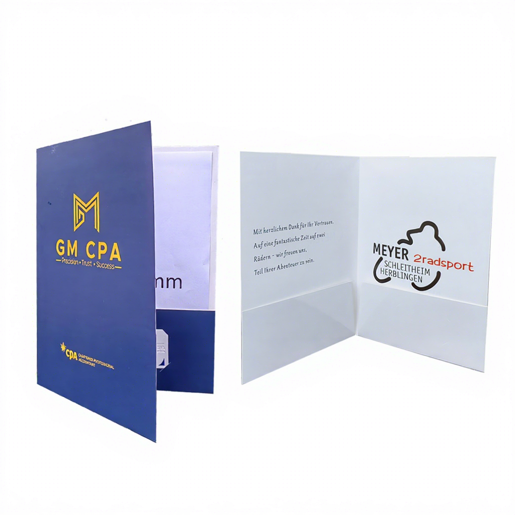 Custom Logo Eco-friendly Waterproof Paper Presentation White Cardboard Business A4 Document File Folders with Two Pockets