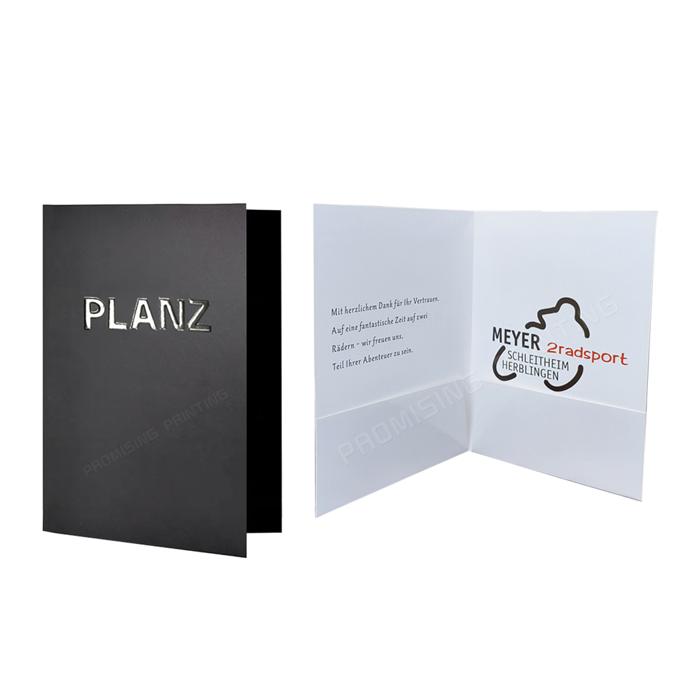 Wholesale Eco-friendly Recycled 9x12inch Black Cardboard Spot UV Business Presentation Folders Custom Logo Pockets Matte/Glossy