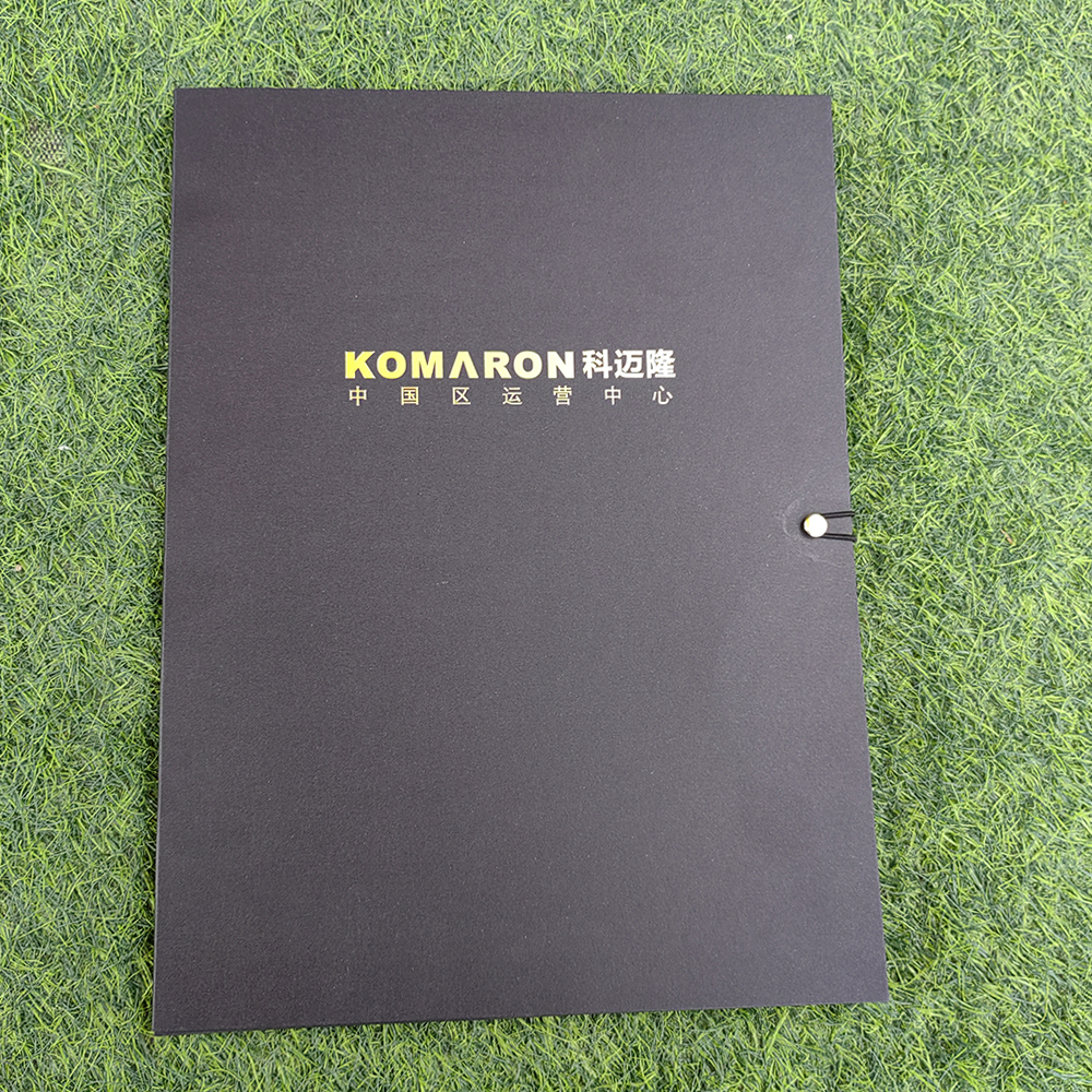 Custom Eco-friendly Recycled Waterproof Business A4 Presentation Folder with Buttons Black Cardboard Document File and Pocket